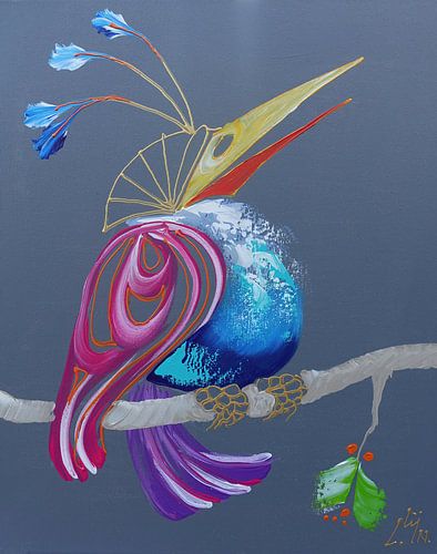Oiseau regardant vers la droite Acrylique sur Lineke Lijn