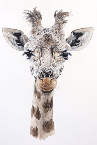 Gedetailleerd schilderij van een giraffe gezicht