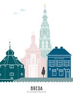 Skyline illustration city of Breda in color