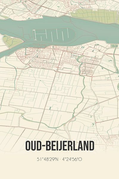 Alte Landkarte von Oud-Beijerland (Südholland) von Ortsdrucke