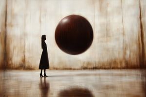 Konfrontation in der Stille - Frau und schwebende Sphäre