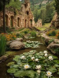 Water lilies in the old monastery garden by Sandu Brus ARCANE ART STUDIO