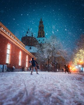 Sneeuw op de Vismarkt, Groningen van Harmen van der Vaart