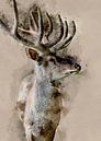 Digitale Grafik eines roten Hirsch von Art by Jeronimo Miniaturansicht