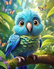 Blue baby parrot with big eyes