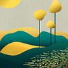 Drie gouden bomen abstract landschap 2 van Tanja Udelhofen