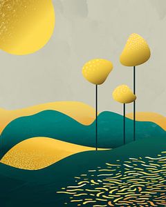Drei goldene Bäume abstrakte Landschaft 2