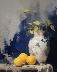 Stilleven in Delfts blauw met citroenen van Studio Allee