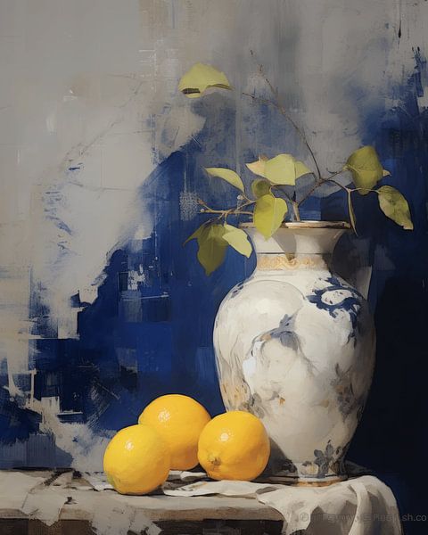 Stilleben in Delfter Blau mit Zitronen von Studio Allee