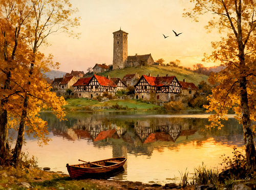 Paysage romantique -  Soirée nostalgique dans le Vieux Monde sur Johannas Art Creations