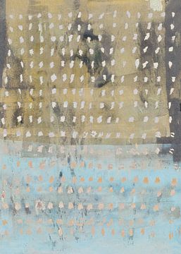Modern abstract in taupe, geel, lichtblauw, wit van Dina Dankers
