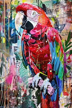 Kleurrijke abstracte papegaai in graffiti-stijl van De Muurdecoratie