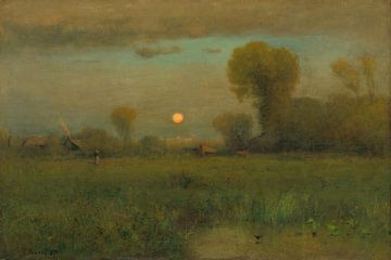 Harvest Moon door George Inness. Retro landschap in groen