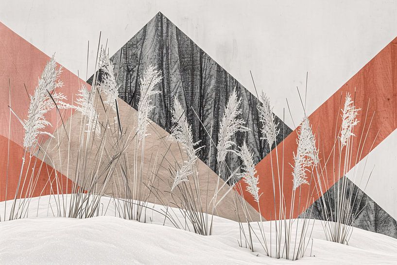 Abstrakte minimalistische Kunst mit Pflanzen und Bergen von Art & Soul Creations