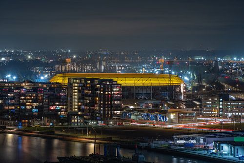 The beautifully lit Feijenoord Stadium De Kuip in Rotterdam in detail by MS Fotografie | Marc van der Stelt