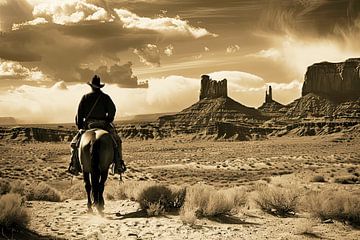 Vintage Cowboy On Horse Wall Art by Vlindertuin-Art