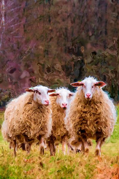 Hoog Buurlo en de schapen. van Frans Van der Kuil