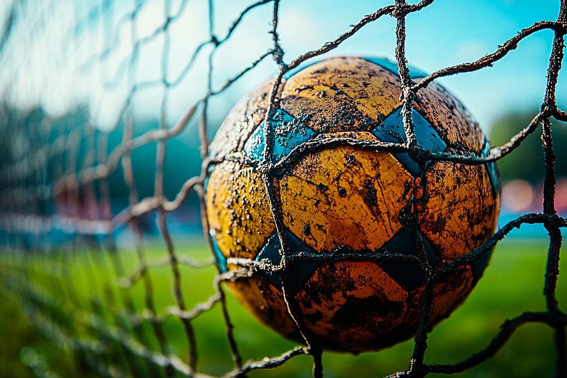 Football caught in goal net by Imperial Art House