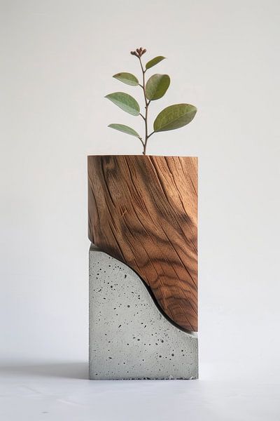 Dauerhaftes Holz mit Beton als dekorative Wandgestaltung von Digitale Schilderijen