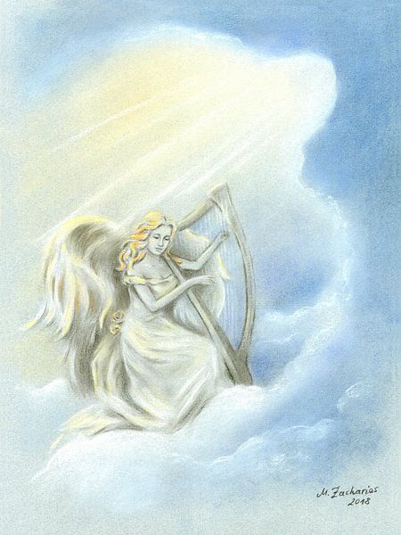 Bezaubernder Engel mit Harfe von Marita Zacharias