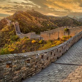 Zonderondergang bij de Chinese Muur nabij Beijing van Chihong