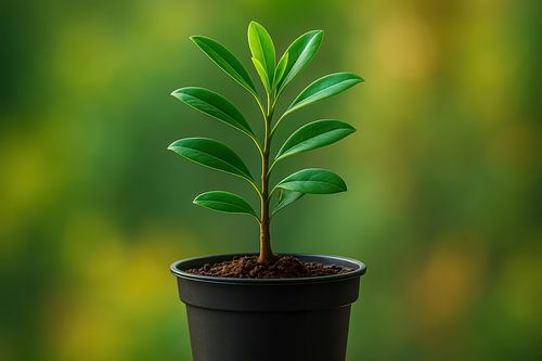 Pousse verte dans un pot noir