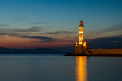 Vuurtoren van Chania na zonsondergang