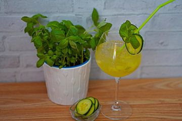 Pikante komkommer-basilicum cocktail.