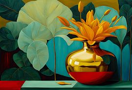 Gold Vase und Blumen in Grün Türkis Hintergrund von ellenilli .