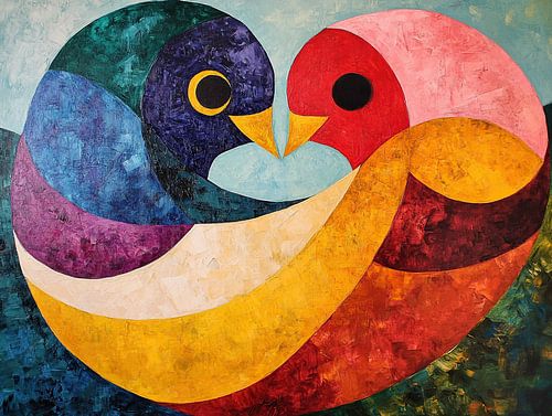 Fast küssende Vögel | Fröhliche Farben der Vögel