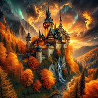 Paysage doré magique avec château