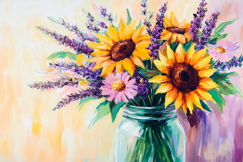 Kleurrijk boeket in een glazen pot van Poster Art Shop