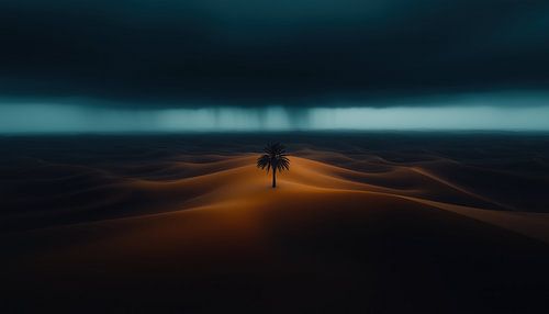 Eenzame palmboom in de woestijn panorama