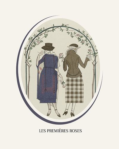 Les premières roses | Les dames et les roses | Impression historique de mode Art déco