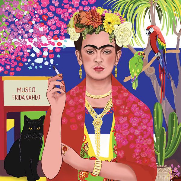 Rokende Frida voor het Blauwe Huis van Karen Nijst