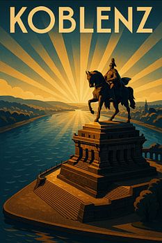 Koblenz Art Deco Poster – Deutsches Eck Monument