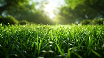 Beau fond d'écran flou de la nature printanière avec une pelouse bien taillée entourée d'arbres par une lumineuse journée ensoleillée. sur de-nue-pic