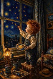 Blue and Gold – Baby Van Gogh Starry Night by Peter Pen Drawings and Paintings