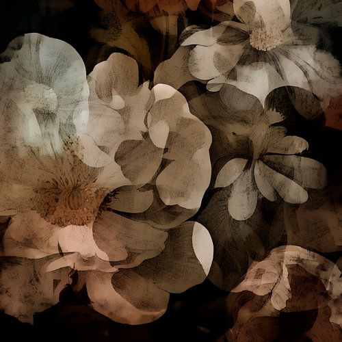 Pivoines d'automne antiques aux couleurs terreuses
