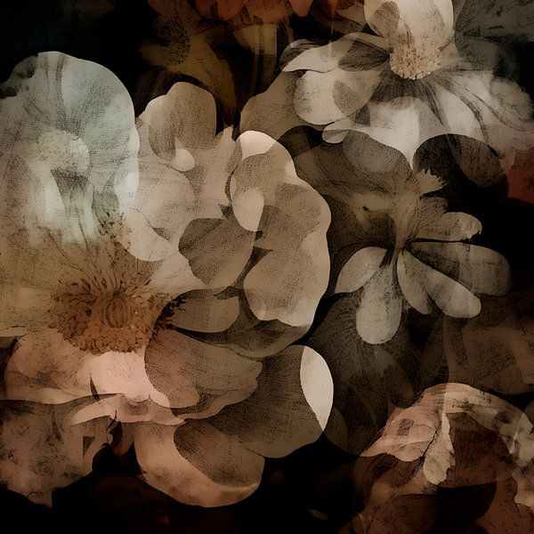 Antique autumn peonies in earthy colours by Mad Dog Art