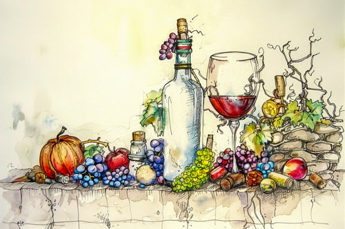 Drawing, still life, wine, party -6