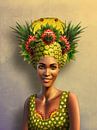 Karibische Frau mit Ananas als surreales Portrait von Britta Glodde Miniaturansicht