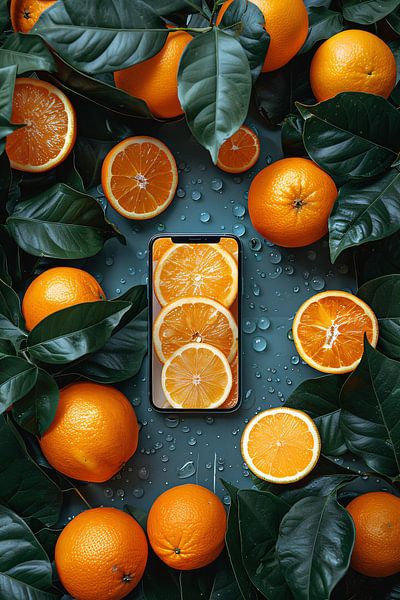 Minimalistisches Stillleben mit Obst und Telefon von Art & Soul Creations