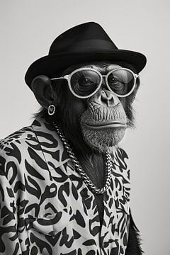 Modieus geklede chimpansee met hoed en bril van Felix Brönnimann