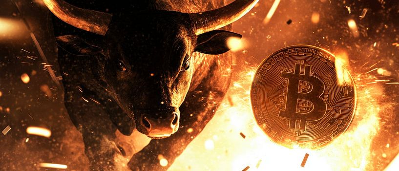 Bulle und Bitcoin – Aufbruchstimmung von Poster Art Shop