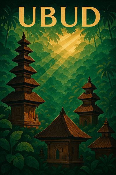 Ubud Bali Vintage Poster - Dschungel-Tempel &amp; Tropische Zen-Kunst von Travel Shop