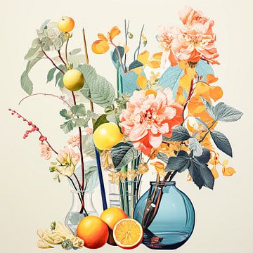 Nature morte estivale avec fleurs et citrons sur Vlindertuin Art