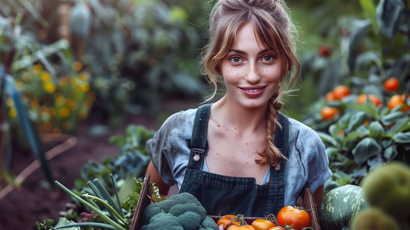 Paysanne en train de récolter dans son jardin. par de-nue-pic