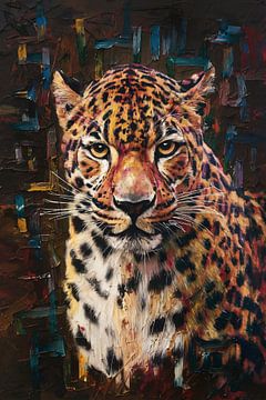 Ausdrucksstarker Leopard im Stil der modernen Kunst von De Muurdecoratie
