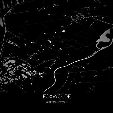Zwart-witte landkaart van Foxwolde, Drenthe. van Rezona